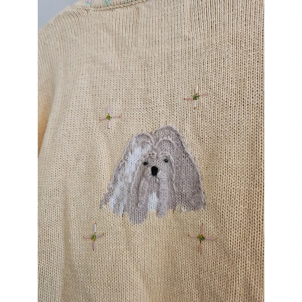 Storybook Knits Lhasa Apso Dog Cardigan Sweater grandmacore Embroidered medium - Picture 11 of 11